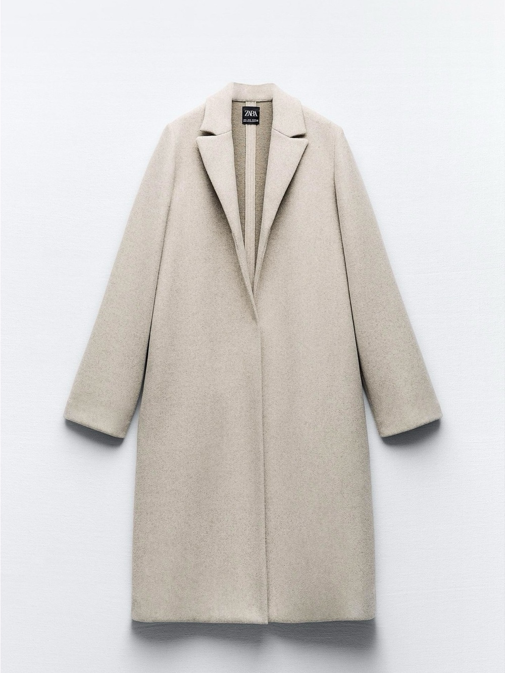 ZARA Cream Single-Breasted Long Wool Coat